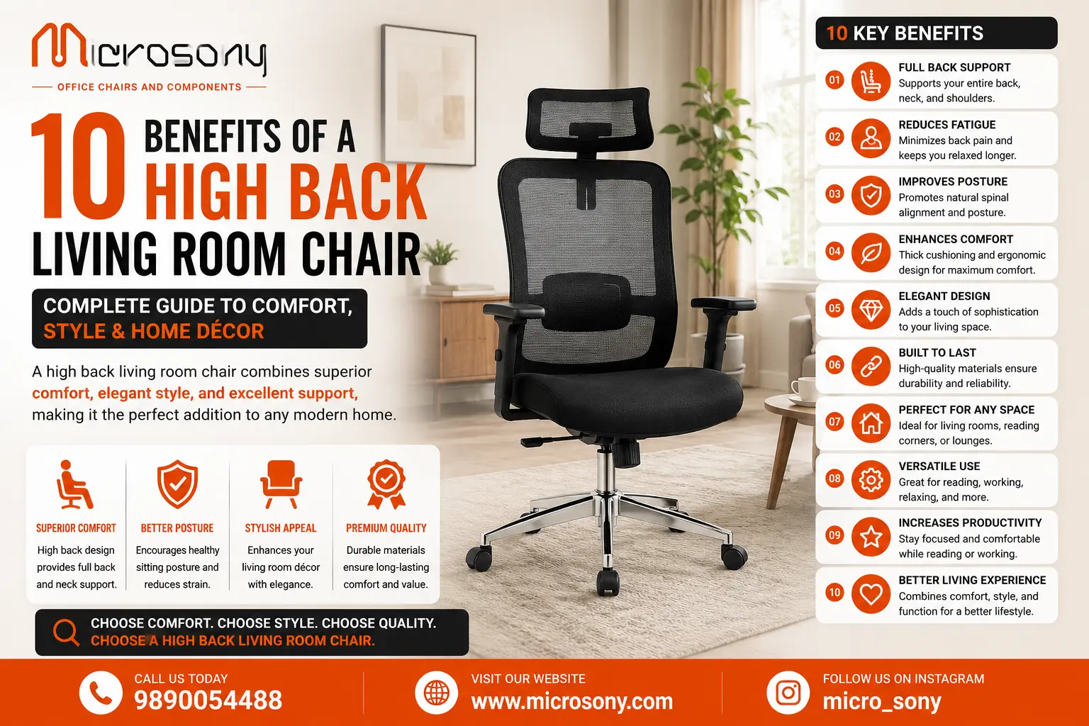 high back living room chair